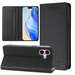 Capa de Telemóvel em Pele com Fecho Magnético de Dupla Dobra RC01 com RFID, Para iPhone 16 Pro, Para iPhone 16 Plus, Para iPhone 16, Para iPhone 15 Pro Max, Para iPhone 15 Pro, Para iPhone 15 Plus