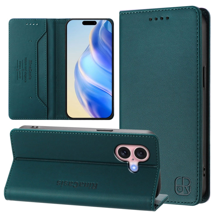 Capa de Telemóvel em Pele com Fecho Magnético de Dupla Dobra RC01 com RFID, Para iPhone 16 Pro, Para iPhone 16 Plus, Para iPhone 16, Para iPhone 15 Pro Max, Para iPhone 15 Pro, Para iPhone 15 Plus