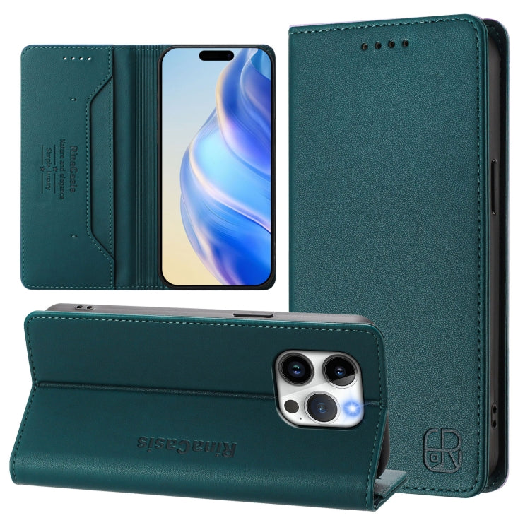 Capa de Telemóvel em Pele com Fecho Magnético de Dupla Dobra RC01 com RFID, Para iPhone 16 Pro, Para iPhone 16 Plus, Para iPhone 16, Para iPhone 15 Pro Max, Para iPhone 15 Pro, Para iPhone 15 Plus