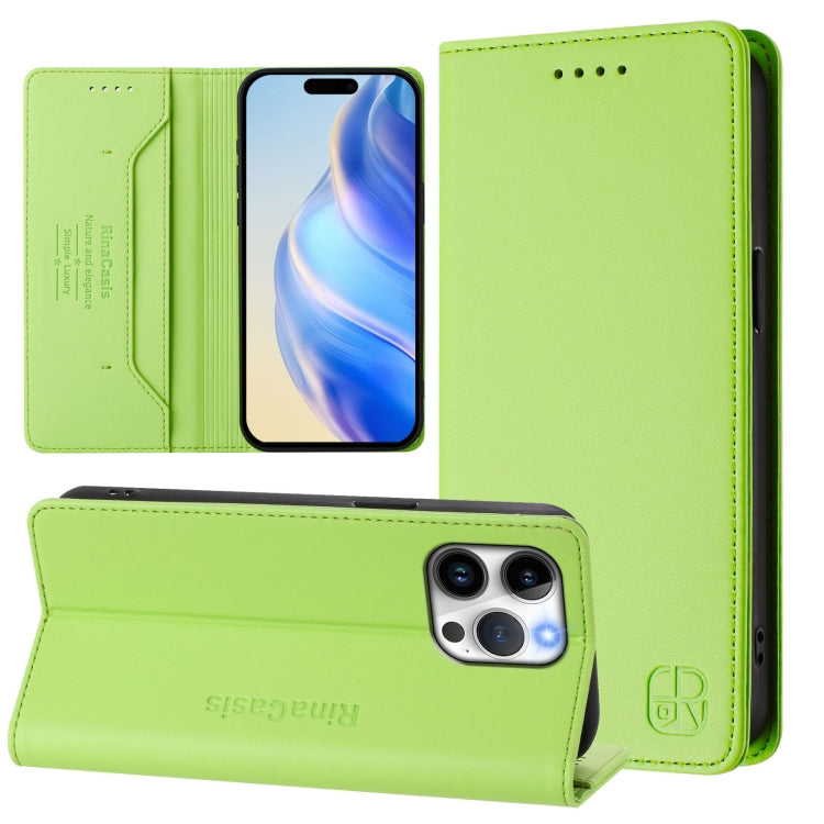 Capa de Telemóvel em Pele com Fecho Magnético de Dupla Dobra RC01 com RFID, Para iPhone 16 Pro, Para iPhone 16 Plus, Para iPhone 16, Para iPhone 15 Pro Max, Para iPhone 15 Pro, Para iPhone 15 Plus