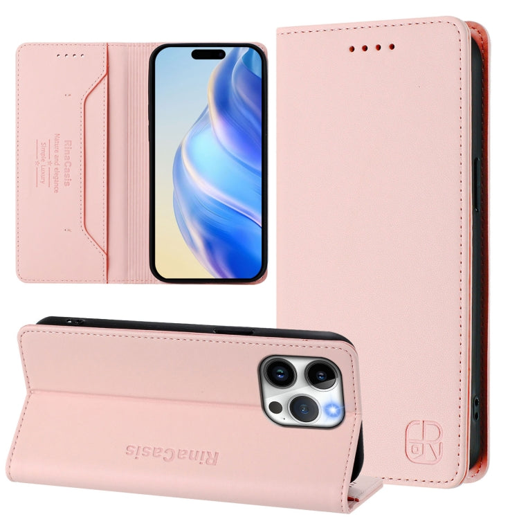 Capa de Telemóvel em Pele com Fecho Magnético de Dupla Dobra RC01 com RFID, Para iPhone 16 Pro, Para iPhone 16 Plus, Para iPhone 16, Para iPhone 15 Pro Max, Para iPhone 15 Pro, Para iPhone 15 Plus