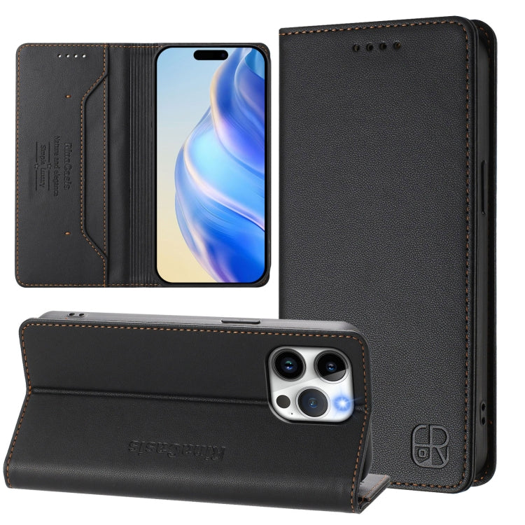 Capa de Telemóvel em Pele com Fecho Magnético de Dupla Dobra RC01 com RFID, Para iPhone 16 Pro, Para iPhone 16 Plus, Para iPhone 16, Para iPhone 15 Pro Max, Para iPhone 15 Pro, Para iPhone 15 Plus