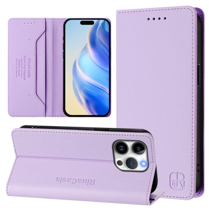 Capa de Telemóvel em Pele com Fecho Magnético de Dupla Dobra RC01 com RFID, Para iPhone 16 Pro, Para iPhone 16 Plus, Para iPhone 16, Para iPhone 15 Pro Max, Para iPhone 15 Pro, Para iPhone 15 Plus