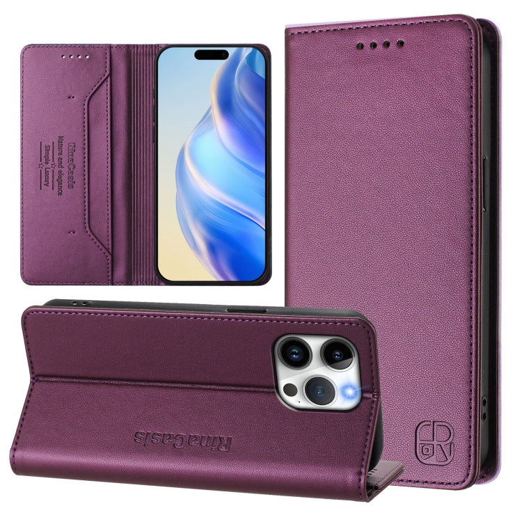 Capa de Telemóvel em Pele com Fecho Magnético de Dupla Dobra RC01 com RFID, Para iPhone 16 Pro, Para iPhone 16 Plus, Para iPhone 16, Para iPhone 15 Pro Max, Para iPhone 15 Pro, Para iPhone 15 Plus