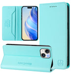 Capa de Telemóvel em Pele com Fecho Magnético de Dupla Dobra RC01 com RFID, Para iPhone 16 Pro, Para iPhone 16 Plus, Para iPhone 16, Para iPhone 15 Pro Max, Para iPhone 15 Pro, Para iPhone 15 Plus
