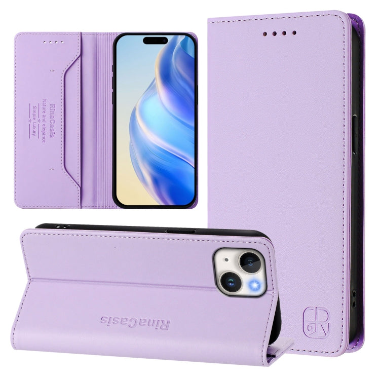 Capa de Telemóvel em Pele com Fecho Magnético de Dupla Dobra RC01 com RFID, Para iPhone 16 Pro, Para iPhone 16 Plus, Para iPhone 16, Para iPhone 15 Pro Max, Para iPhone 15 Pro, Para iPhone 15 Plus