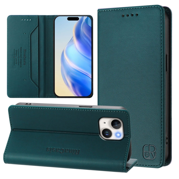 Capa de Telemóvel em Pele com Fecho Magnético de Dupla Dobra RC01 com RFID, Para iPhone 16 Pro, Para iPhone 16 Plus, Para iPhone 16, Para iPhone 15 Pro Max, Para iPhone 15 Pro, Para iPhone 15 Plus