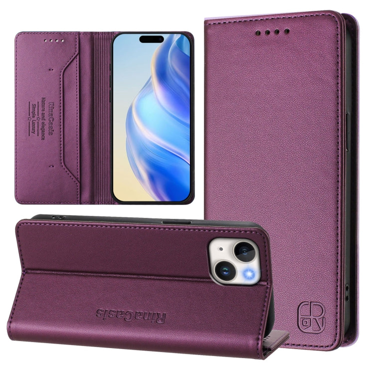 Capa de Telemóvel em Pele com Fecho Magnético de Dupla Dobra RC01 com RFID, Para iPhone 16 Pro, Para iPhone 16 Plus, Para iPhone 16, Para iPhone 15 Pro Max, Para iPhone 15 Pro, Para iPhone 15 Plus