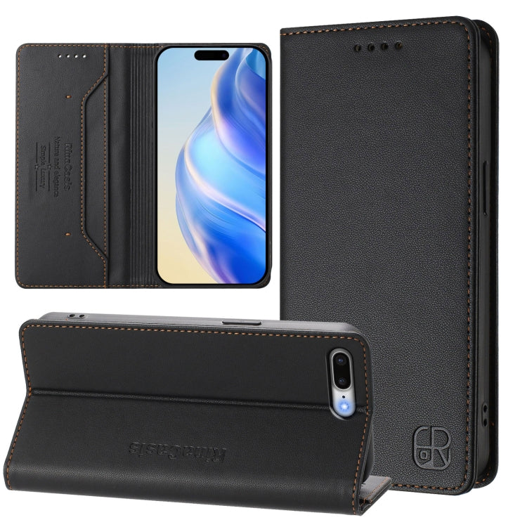 Capa de Telefone em Pele RFID com Dupla Dobra e Sucção Magnética RC01, Para iPhone 7 Plus / 8 Plus