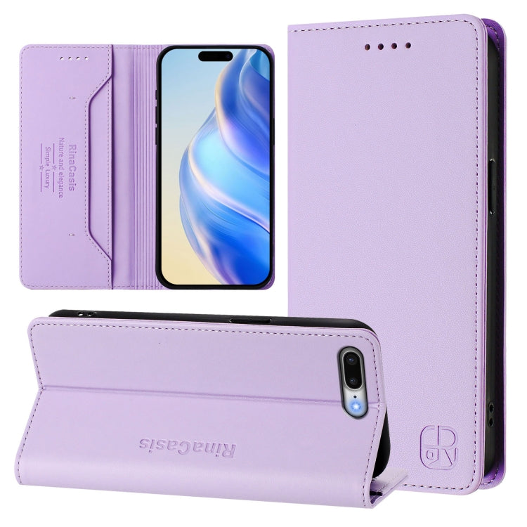 Capa de Telefone em Pele RFID com Dupla Dobra e Sucção Magnética RC01, Para iPhone 7 Plus / 8 Plus