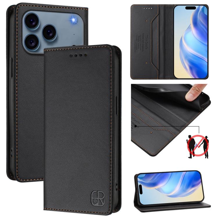Capa para telemóvel em pele RC01 com dupla dobra, sucção magnética e RFID, para iPhone 17e / 16e, para iPhone 17 Pro Max, para iPhone 17 Pro, para iPhone 17, para iPhone Air, para iPhone 16 Pro Max