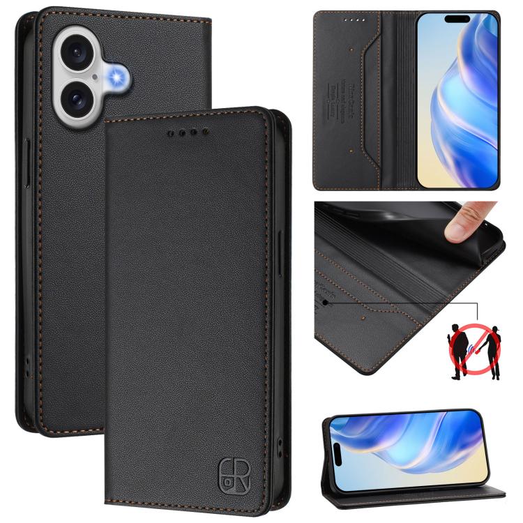 Capa para telemóvel em pele RC01 com dupla dobra, sucção magnética e RFID, para iPhone 17e / 16e, para iPhone 17 Pro Max, para iPhone 17 Pro, para iPhone 17, para iPhone Air, para iPhone 16 Pro Max