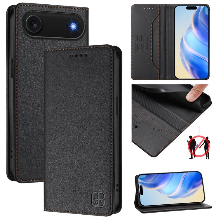 Capa para telemóvel em pele RC01 com dupla dobra, sucção magnética e RFID, para iPhone 17e / 16e, para iPhone 17 Pro Max, para iPhone 17 Pro, para iPhone 17, para iPhone Air, para iPhone 16 Pro Max