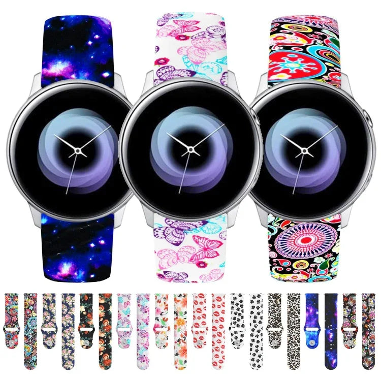 Correia de Silicone Impressa com Fivela Invertida 20mm, Para Samsung Galaxy Active2