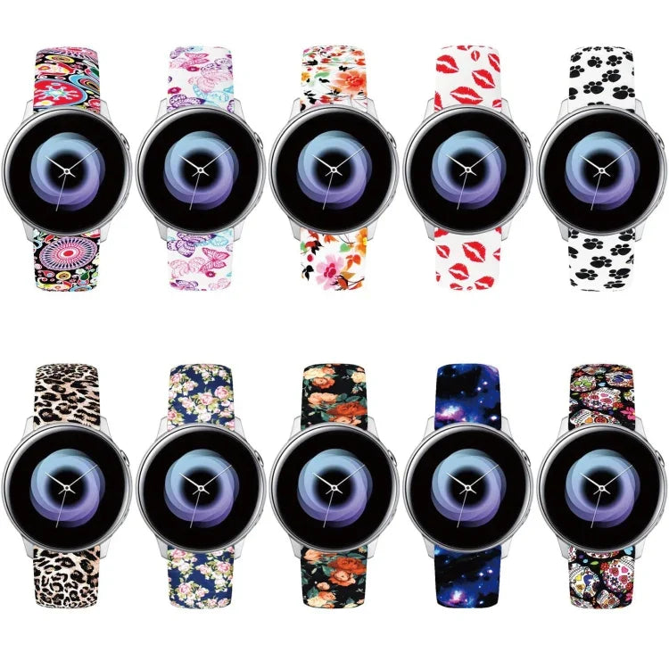 Correia de Silicone Impressa com Fivela Invertida 20mm, Para Samsung Galaxy Active2