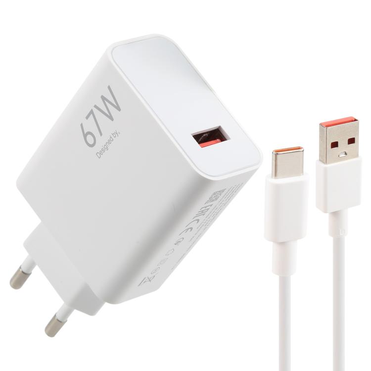 Carregador Rápido USB 67W com Cabo USB para Type-C de 1m, Cabo Type-C 67W