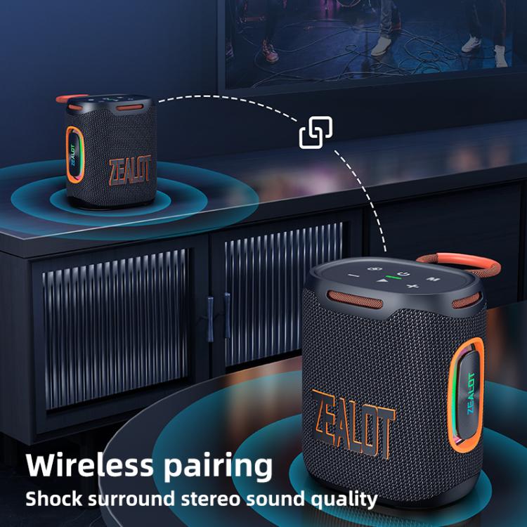 Coluna Bluetooth Zealot S122 25W Alta Potência IPX6 Resistente à Água com Luz RGB para Exterior