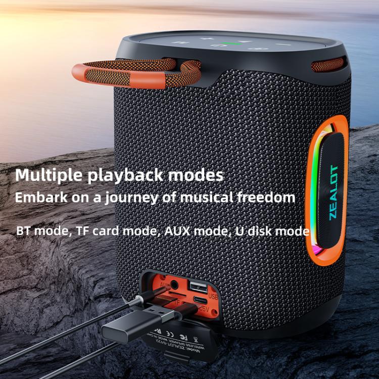 Coluna Bluetooth Zealot S122 25W Alta Potência IPX6 Resistente à Água com Luz RGB para Exterior