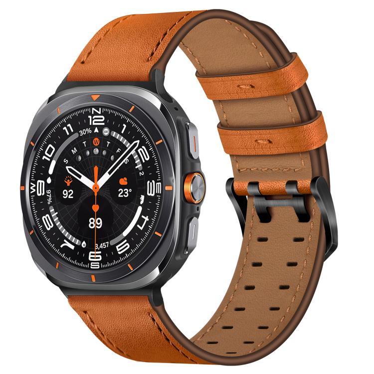 Correia de Relógio em Pele Genuína com Fivela Dupla, Para Samsung Galaxy Watch Ultra / Ultra 2025, Para Samsung Galaxy Watch8 / Watch8 Classic