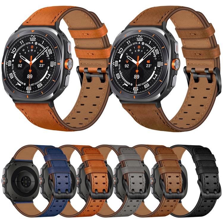 Correia de Relógio em Pele Genuína com Fivela Dupla, Para Samsung Galaxy Watch Ultra / Ultra 2025, Para Samsung Galaxy Watch8 / Watch8 Classic