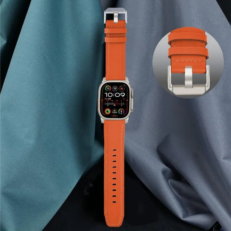 Correia de Relógio em Pele Genuína Nappa com Fivela de Titânio, Para Apple Watch 46mm / 49mm / 45mm / 44mm