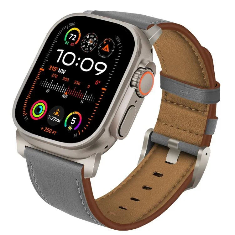 Correia de Relógio em Pele Genuína Nappa com Fivela de Titânio, Para Apple Watch 46mm / 49mm / 45mm / 44mm