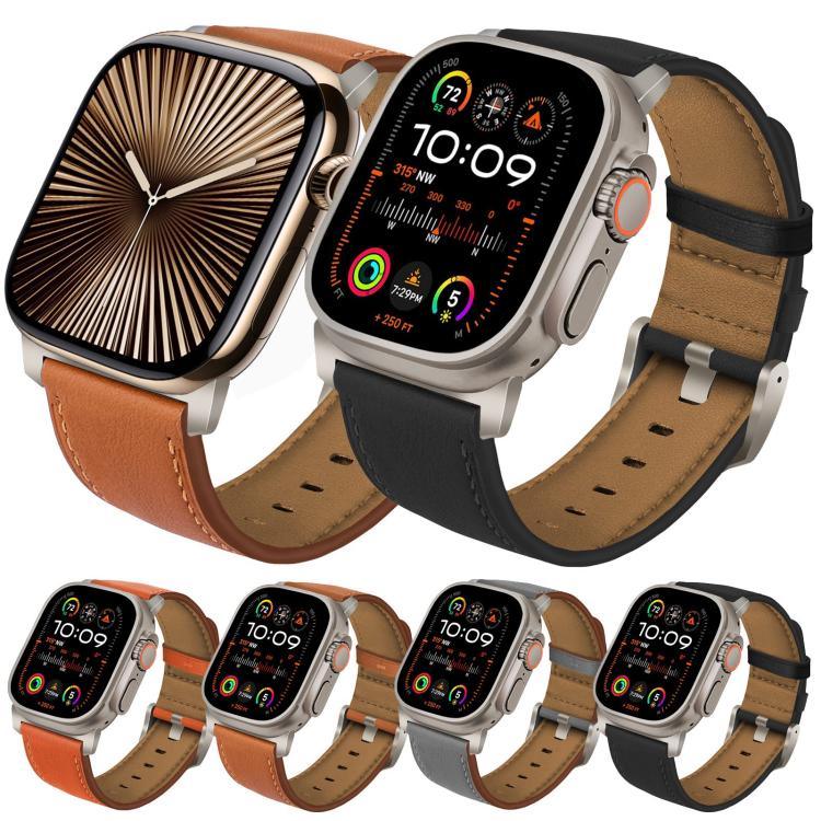 Correia de Relógio em Pele Genuína Nappa com Fivela de Titânio, Para Apple Watch 46mm / 49mm / 45mm / 44mm