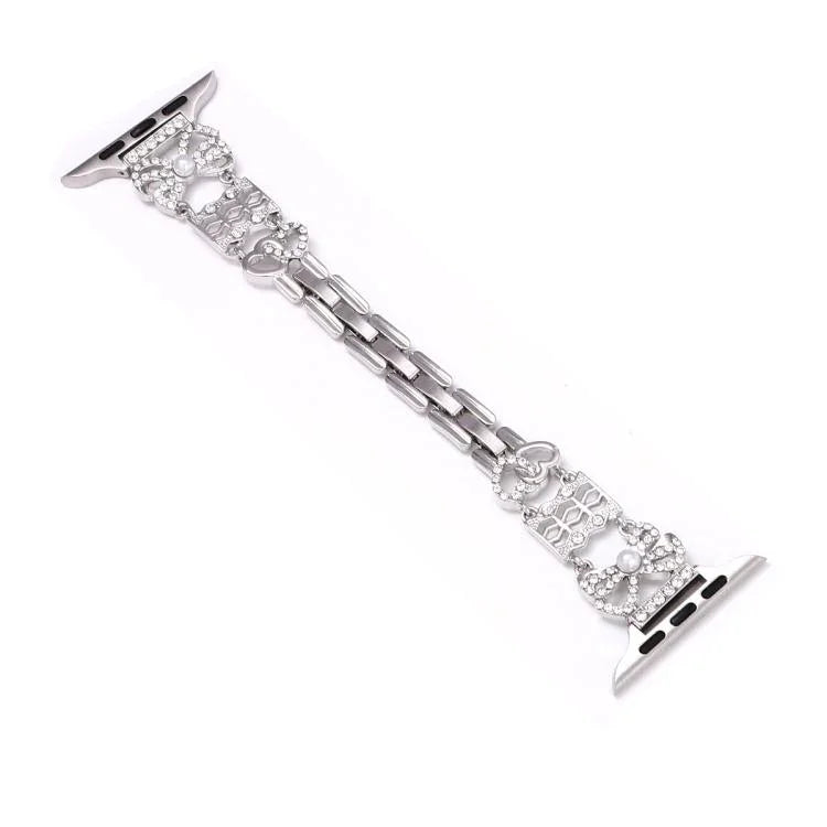 Correia de Relógio em Aço Inoxidável com Fivela de Joalharia em Laço, Para Apple Watch 46mm / 49mm / 45mm / 44mm, Para Apple Watch 42mm / 41mm / 40mm / 38mm