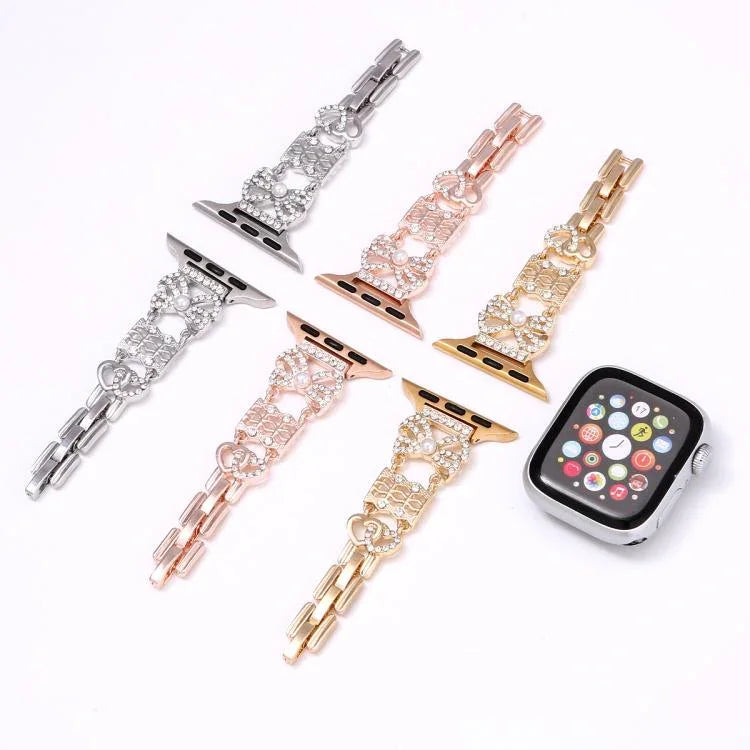 Correia de Relógio em Aço Inoxidável com Fivela de Joalharia em Laço, Para Apple Watch 46mm / 49mm / 45mm / 44mm, Para Apple Watch 42mm / 41mm / 40mm / 38mm