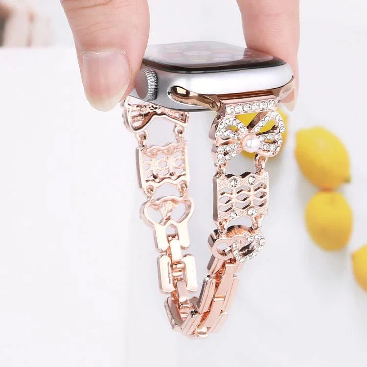 Correia de Relógio em Aço Inoxidável com Fivela de Joalharia em Laço, Para Apple Watch 46mm / 49mm / 45mm / 44mm, Para Apple Watch 42mm / 41mm / 40mm / 38mm