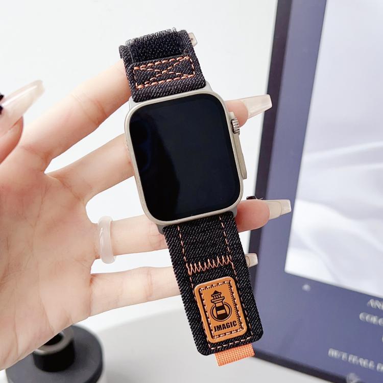 Correia de Relógio em Lona de Nylon Denim com Fecho de Gancho e Argola, Para Apple Watch 46mm / 49mm / 45mm / 44mm, Para Apple Watch 42mm / 41mm / 40mm / 38mm