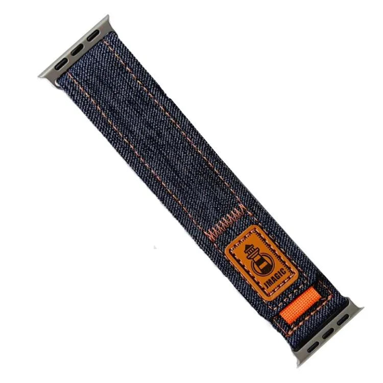 Correia de Relógio em Lona de Nylon Denim com Fecho de Gancho e Argola, Para Apple Watch 46mm / 49mm / 45mm / 44mm, Para Apple Watch 42mm / 41mm / 40mm / 38mm