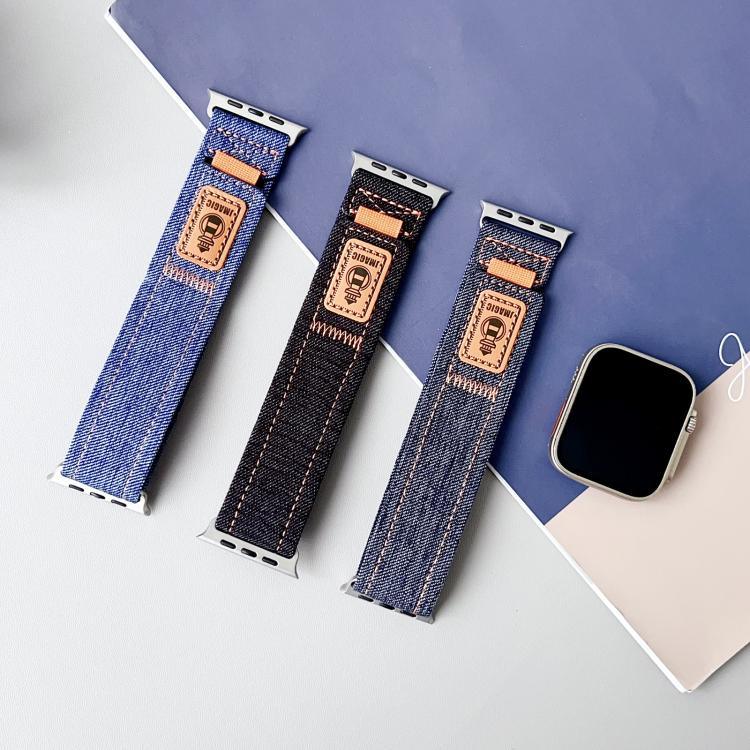 Correia de Relógio em Lona de Nylon Denim com Fecho de Gancho e Argola, Para Apple Watch 46mm / 49mm / 45mm / 44mm, Para Apple Watch 42mm / 41mm / 40mm / 38mm