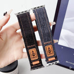 Correia de Relógio em Lona de Nylon Denim com Fecho de Gancho e Argola, Para Apple Watch 46mm / 49mm / 45mm / 44mm, Para Apple Watch 42mm / 41mm / 40mm / 38mm