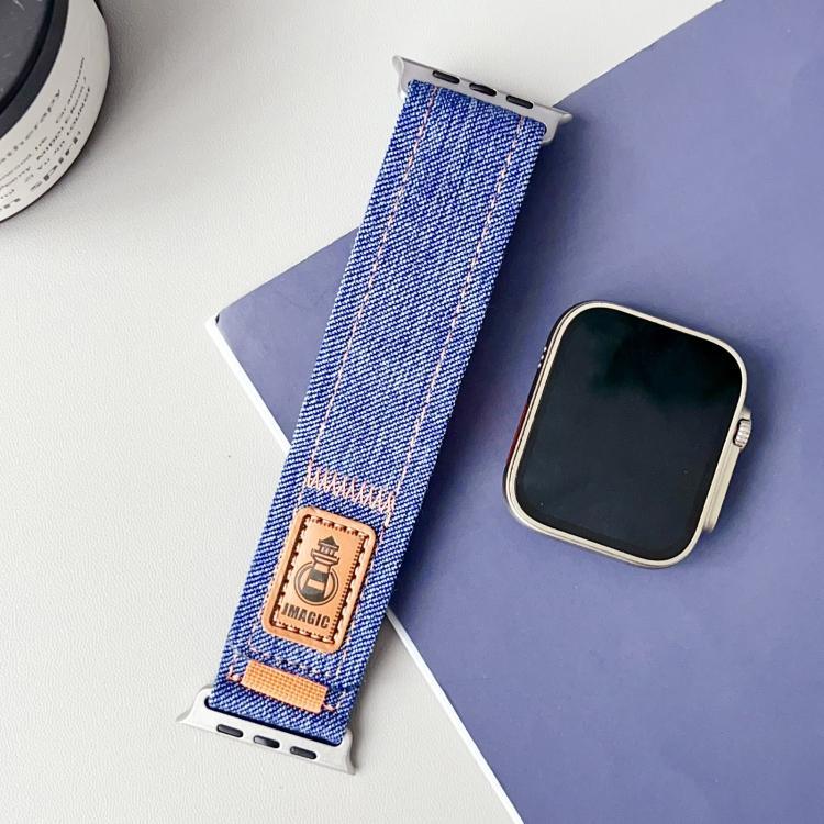 Correia de Relógio em Lona de Nylon Denim com Fecho de Gancho e Argola, Para Apple Watch 46mm / 49mm / 45mm / 44mm, Para Apple Watch 42mm / 41mm / 40mm / 38mm