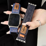 Correia de Relógio em Lona de Nylon Denim com Fecho de Gancho e Argola, Para Apple Watch 46mm / 49mm / 45mm / 44mm, Para Apple Watch 42mm / 41mm / 40mm / 38mm