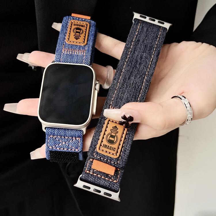 Correia de Relógio em Lona de Nylon Denim com Fecho de Gancho e Argola, Para Apple Watch 46mm / 49mm / 45mm / 44mm, Para Apple Watch 42mm / 41mm / 40mm / 38mm