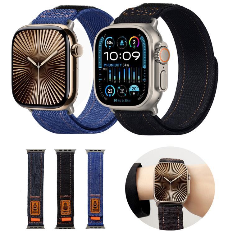 Correia de Relógio em Lona de Nylon Denim com Fecho de Gancho e Argola, Para Apple Watch 46mm / 49mm / 45mm / 44mm, Para Apple Watch 42mm / 41mm / 40mm / 38mm