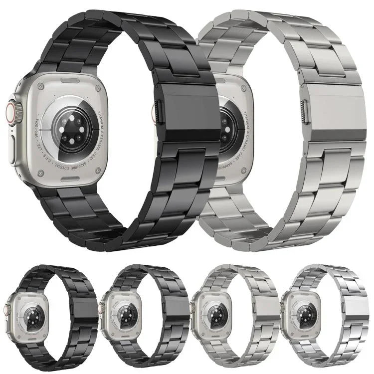 Correia de Relógio em Liga de Titânio com Três Elos e Fecho Norman, Para Apple Watch 46mm / 49mm / 45mm / 44mm