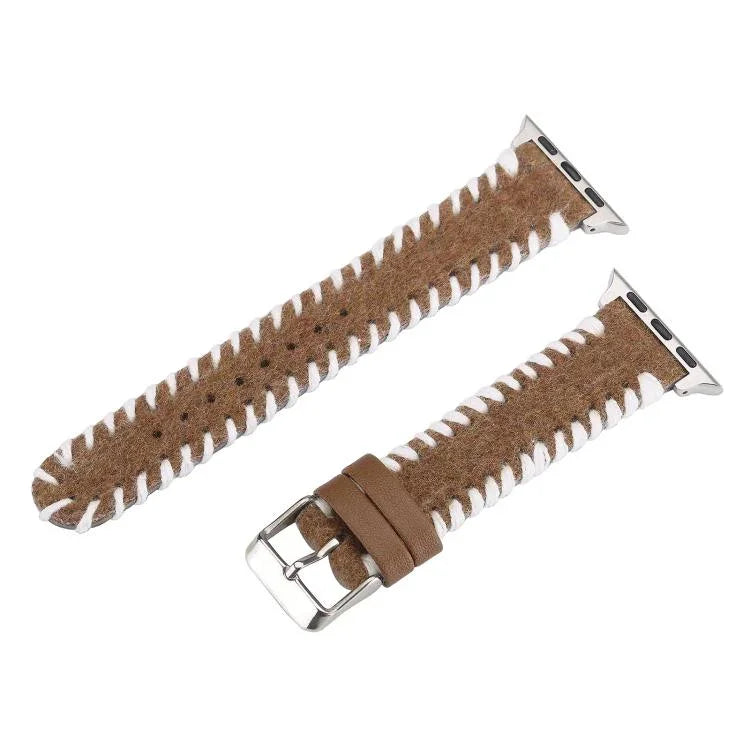 Correia de Relógio em Pele Genuína de Lã com Costura Retro, Para Apple Watch 46mm / 49mm / 45mm / 44mm, Para Apple Watch 42mm / 41mm / 40mm / 38mm