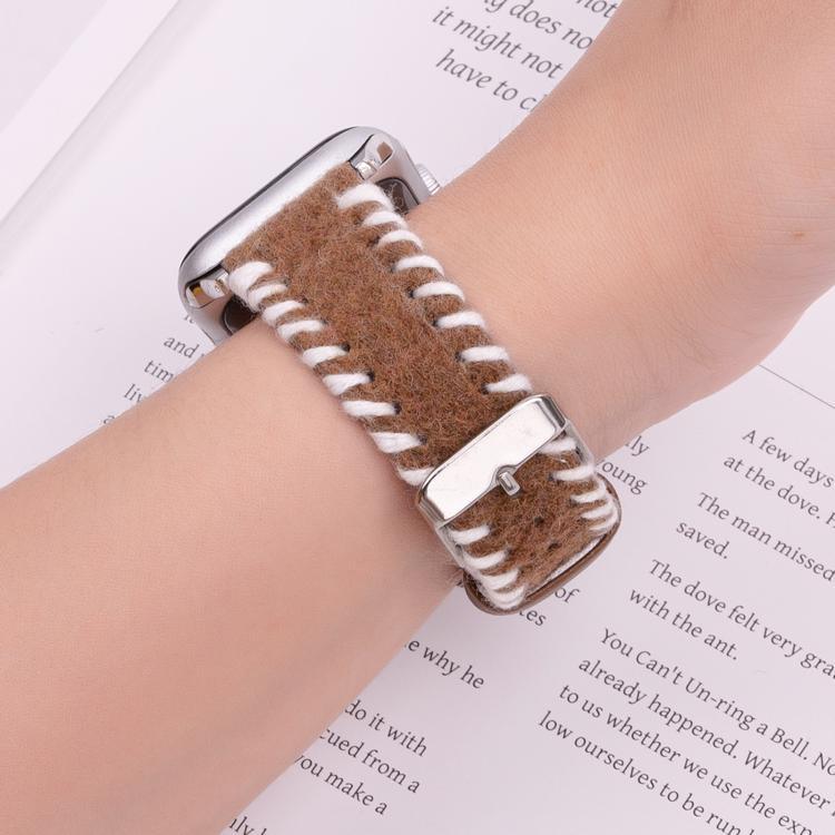 Correia de Relógio em Pele Genuína de Lã com Costura Retro, Para Apple Watch 46mm / 49mm / 45mm / 44mm, Para Apple Watch 42mm / 41mm / 40mm / 38mm