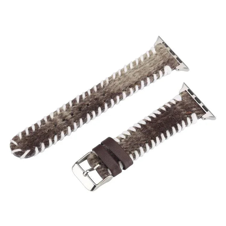 Correia de Relógio em Pele Genuína de Lã com Costura Retro, Para Apple Watch 46mm / 49mm / 45mm / 44mm, Para Apple Watch 42mm / 41mm / 40mm / 38mm