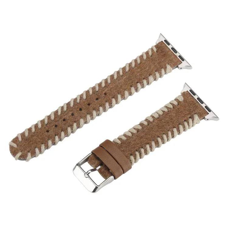 Correia de Relógio em Pele Genuína de Lã com Costura Retro, Para Apple Watch 46mm / 49mm / 45mm / 44mm, Para Apple Watch 42mm / 41mm / 40mm / 38mm