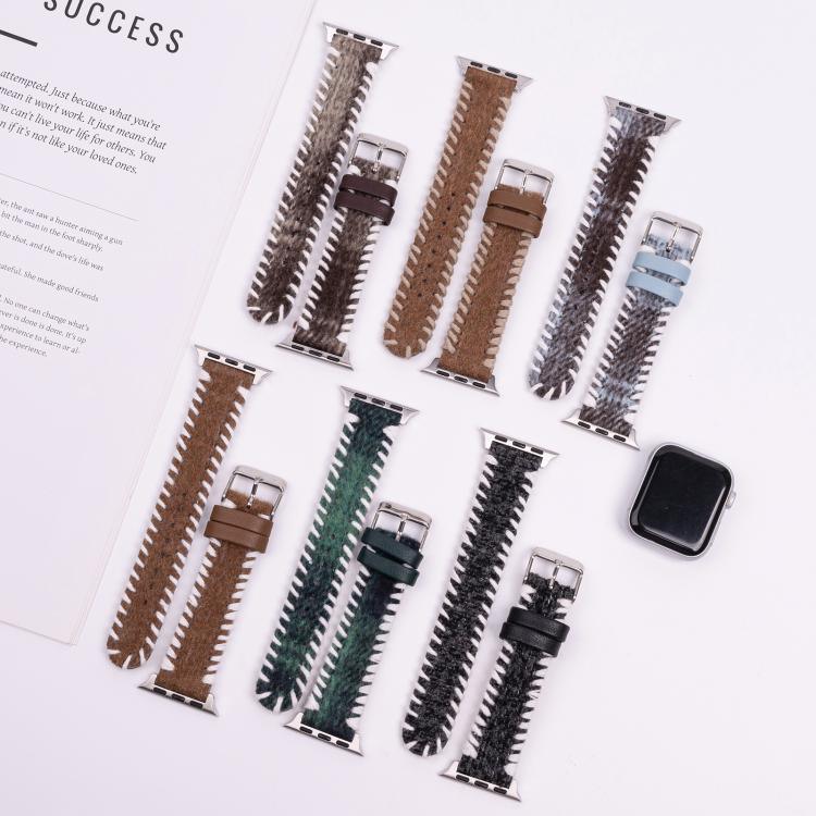 Correia de Relógio em Pele Genuína de Lã com Costura Retro, Para Apple Watch 46mm / 49mm / 45mm / 44mm, Para Apple Watch 42mm / 41mm / 40mm / 38mm