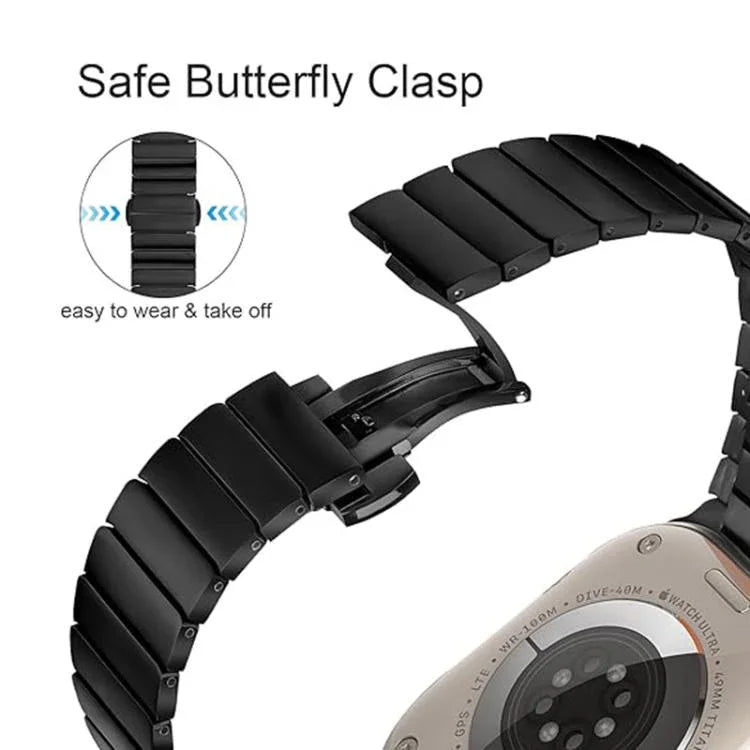 Correia de Relógio em Liga de Titânio com Fivela Borboleta e Uma Conta, Para Apple Watch 46mm / 49mm / 45mm / 44mm