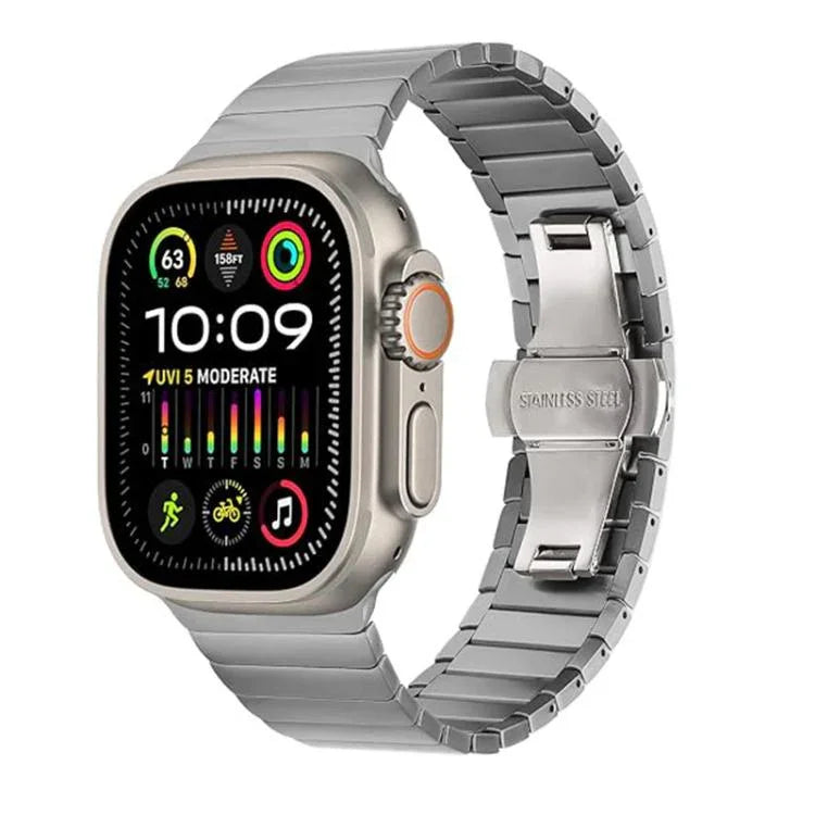 Correia de Relógio em Liga de Titânio com Fivela Borboleta e Uma Conta, Para Apple Watch 46mm / 49mm / 45mm / 44mm