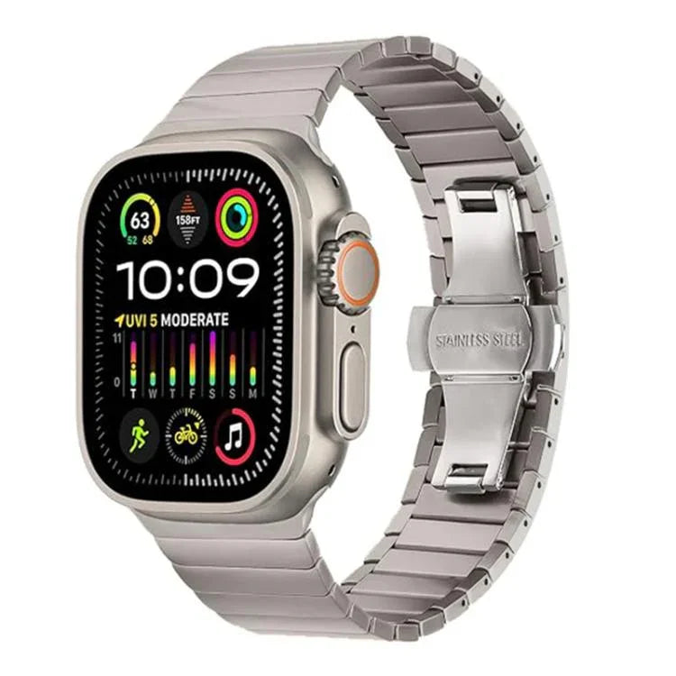 Correia de Relógio em Liga de Titânio com Fivela Borboleta e Uma Conta, Para Apple Watch 46mm / 49mm / 45mm / 44mm