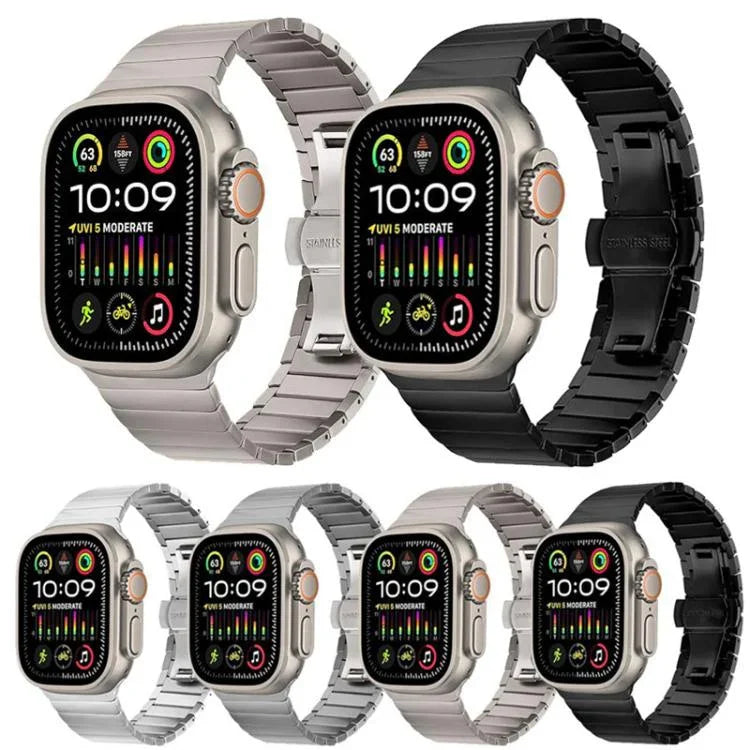 Correia de Relógio em Liga de Titânio com Fivela Borboleta e Uma Conta, Para Apple Watch 46mm / 49mm / 45mm / 44mm