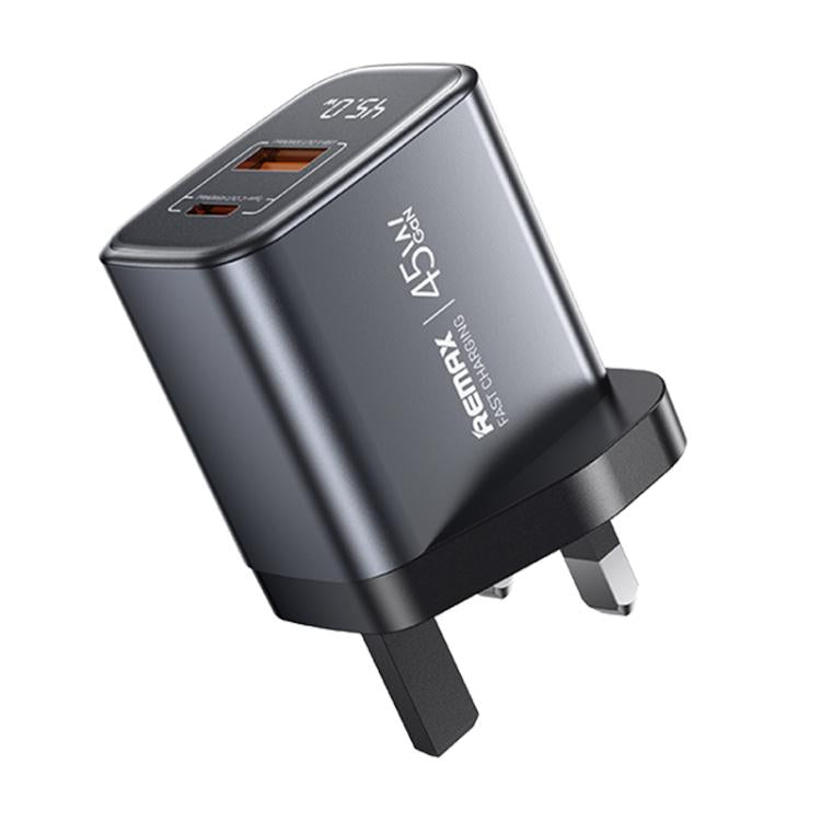 Carregador Rápido REMAX U2-AC 45W USB e Type-C GaN com Ecrã Digital, Ficha UE, Ficha UK