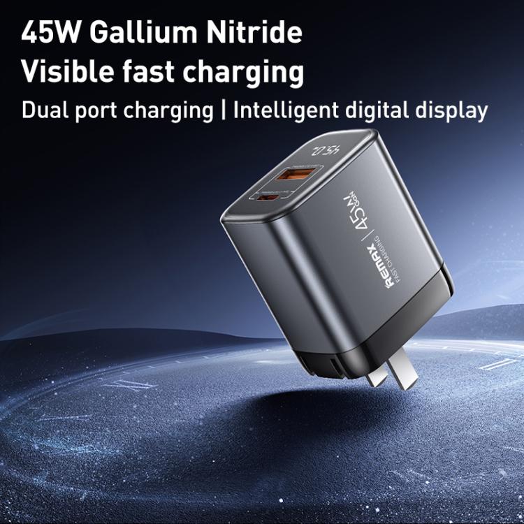 Carregador Rápido REMAX U2-AC 45W USB e Type-C GaN com Ecrã Digital, Ficha UE, Ficha UK
